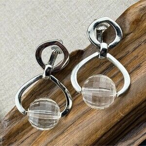 VENDOME Knocker Silver-tone Earrings Clear Faceted Lucite Ball Screw Back VTG